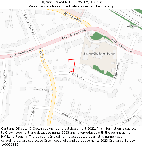 18, SCOTTS AVENUE, BROMLEY, BR2 0LQ: Location map and indicative extent of plot