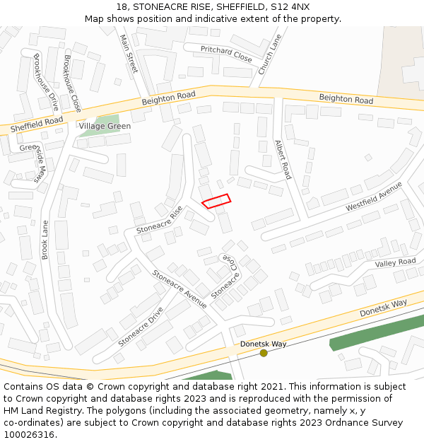 18, STONEACRE RISE, SHEFFIELD, S12 4NX: Location map and indicative extent of plot