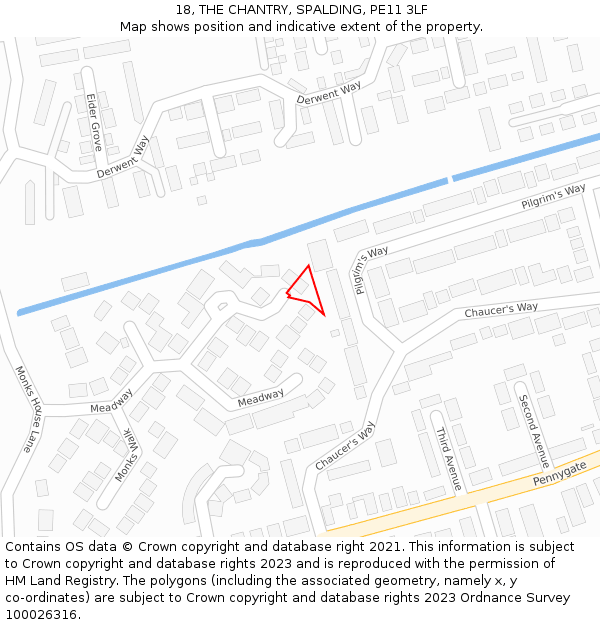 18, THE CHANTRY, SPALDING, PE11 3LF: Location map and indicative extent of plot