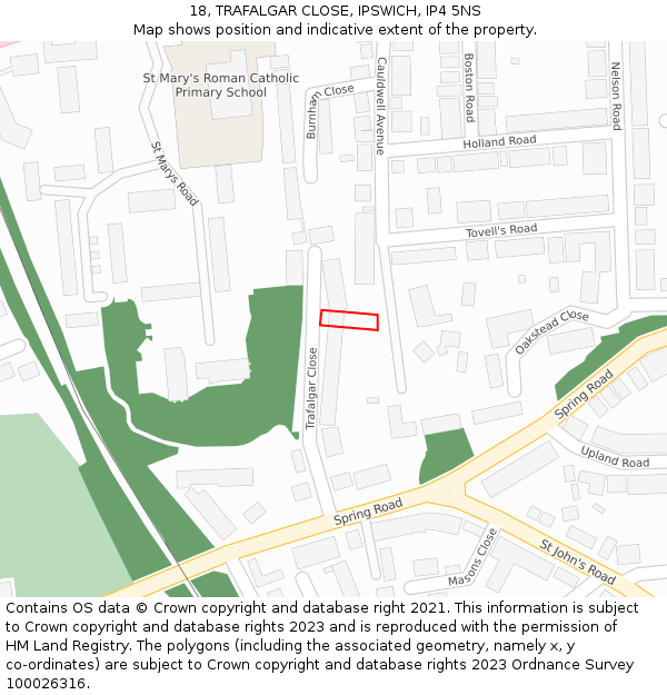 18, TRAFALGAR CLOSE, IPSWICH, IP4 5NS: Location map and indicative extent of plot