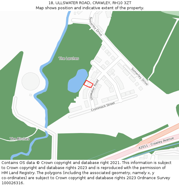 18, ULLSWATER ROAD, CRAWLEY, RH10 3ZT: Location map and indicative extent of plot