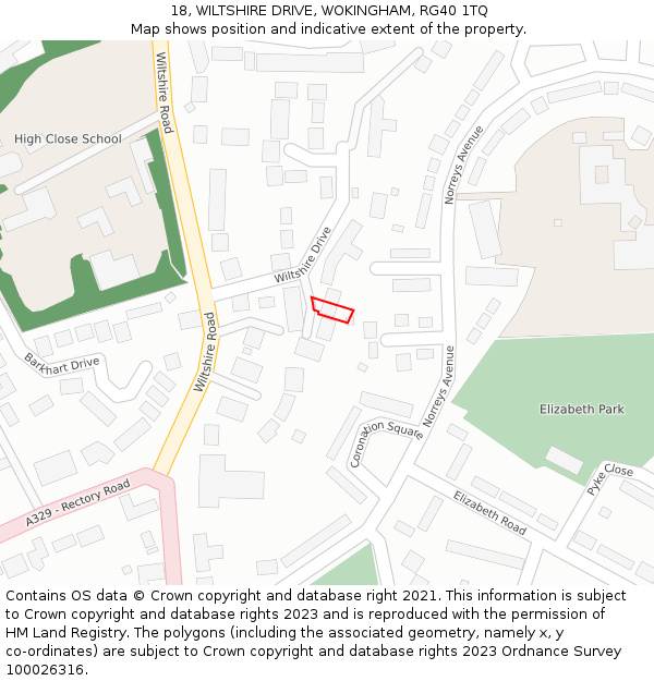 18, WILTSHIRE DRIVE, WOKINGHAM, RG40 1TQ: Location map and indicative extent of plot