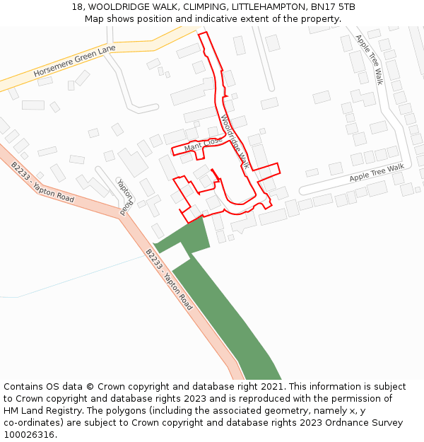 18, WOOLDRIDGE WALK, CLIMPING, LITTLEHAMPTON, BN17 5TB: Location map and indicative extent of plot