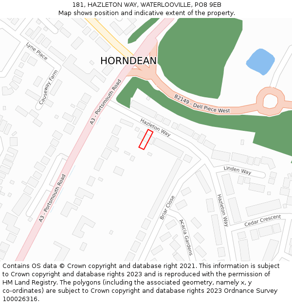 181, HAZLETON WAY, WATERLOOVILLE, PO8 9EB: Location map and indicative extent of plot