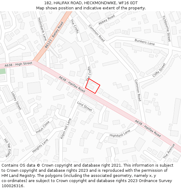 182, HALIFAX ROAD, HECKMONDWIKE, WF16 0DT: Location map and indicative extent of plot