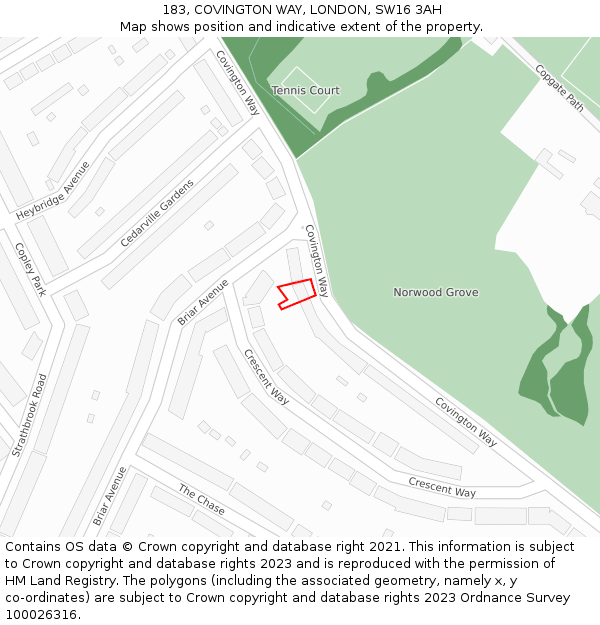 183, COVINGTON WAY, LONDON, SW16 3AH: Location map and indicative extent of plot