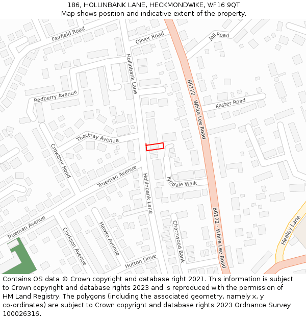 186, HOLLINBANK LANE, HECKMONDWIKE, WF16 9QT: Location map and indicative extent of plot