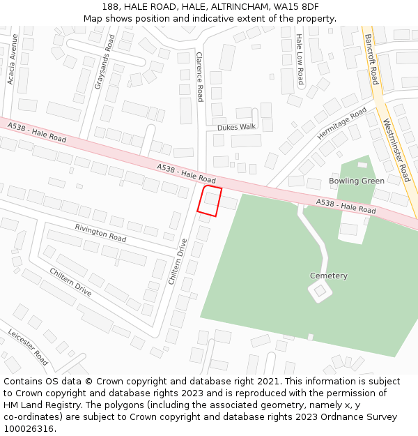 188, HALE ROAD, HALE, ALTRINCHAM, WA15 8DF: Location map and indicative extent of plot