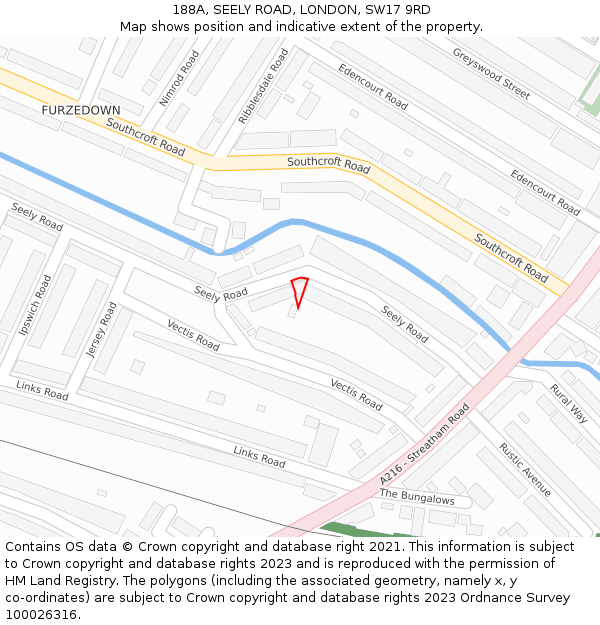 188A, SEELY ROAD, LONDON, SW17 9RD: Location map and indicative extent of plot