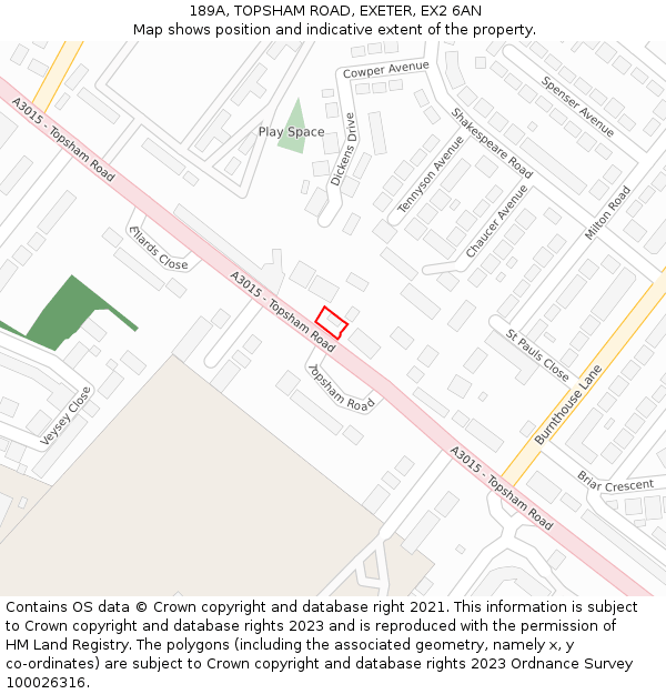 189A, TOPSHAM ROAD, EXETER, EX2 6AN: Location map and indicative extent of plot