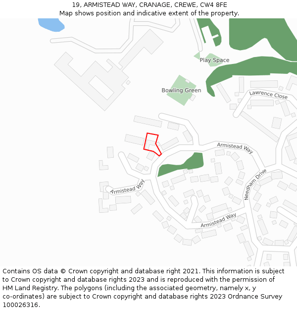 19, ARMISTEAD WAY, CRANAGE, CREWE, CW4 8FE: Location map and indicative extent of plot