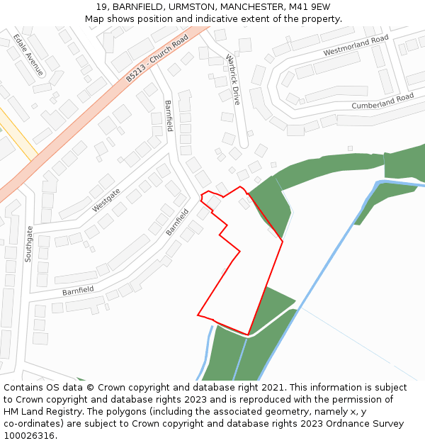 19, BARNFIELD, URMSTON, MANCHESTER, M41 9EW: Location map and indicative extent of plot