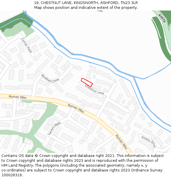 19, CHESTNUT LANE, KINGSNORTH, ASHFORD, TN23 3LR: Location map and indicative extent of plot