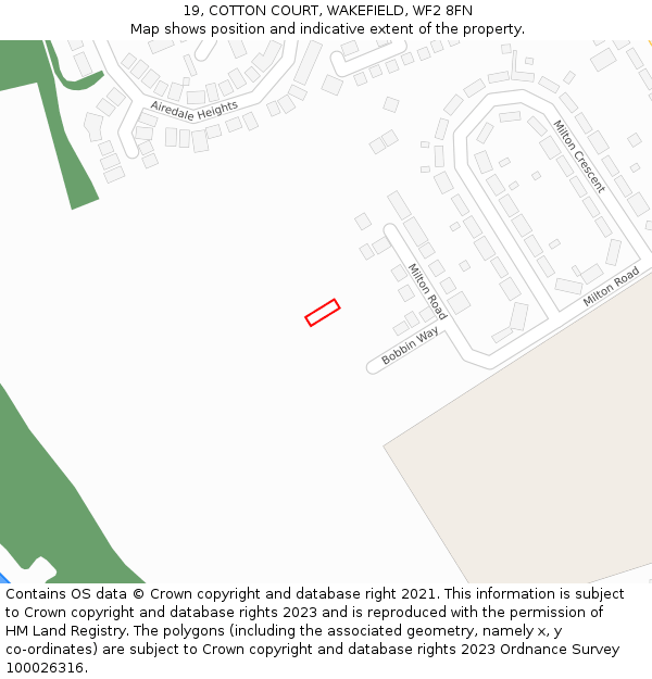 19, COTTON COURT, WAKEFIELD, WF2 8FN: Location map and indicative extent of plot