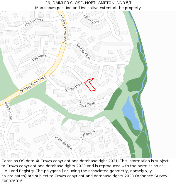 19, DAIMLER CLOSE, NORTHAMPTON, NN3 5JT: Location map and indicative extent of plot