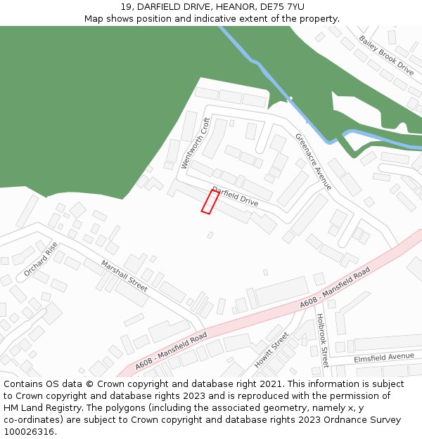 19, DARFIELD DRIVE, HEANOR, DE75 7YU: Location map and indicative extent of plot