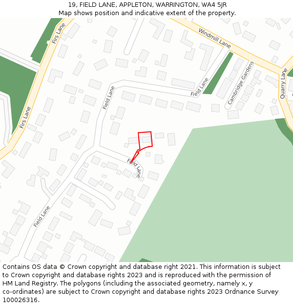 19, FIELD LANE, APPLETON, WARRINGTON, WA4 5JR: Location map and indicative extent of plot