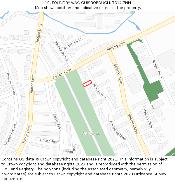 19, FOUNDRY WAY, GUISBOROUGH, TS14 7NN: Location map and indicative extent of plot