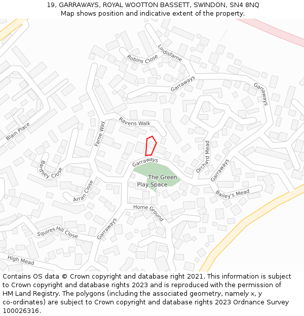 19, GARRAWAYS, ROYAL WOOTTON BASSETT, SWINDON, SN4 8NQ: Location map and indicative extent of plot