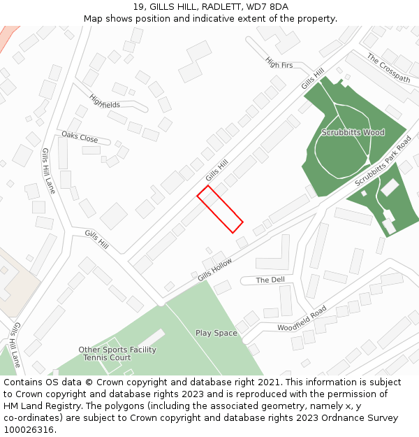 19, GILLS HILL, RADLETT, WD7 8DA: Location map and indicative extent of plot