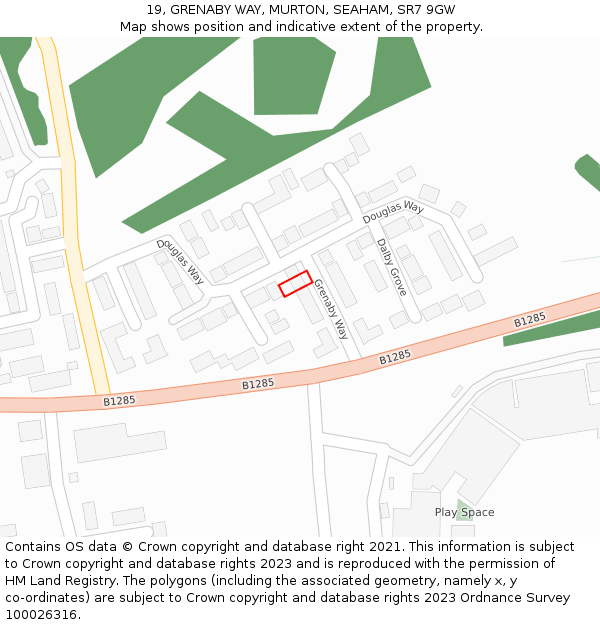 19, GRENABY WAY, MURTON, SEAHAM, SR7 9GW: Location map and indicative extent of plot