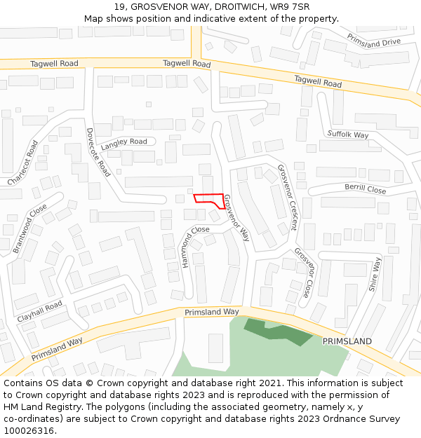 19, GROSVENOR WAY, DROITWICH, WR9 7SR: Location map and indicative extent of plot