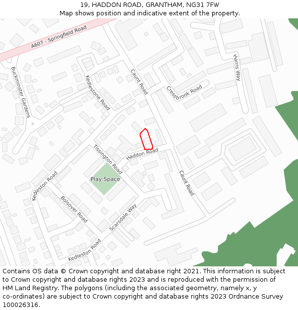 19, HADDON ROAD, GRANTHAM, NG31 7FW: Location map and indicative extent of plot