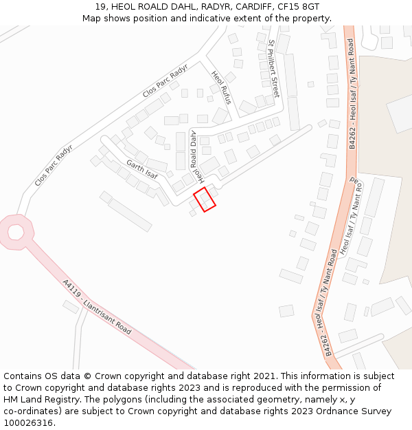 19, HEOL ROALD DAHL, RADYR, CARDIFF, CF15 8GT: Location map and indicative extent of plot