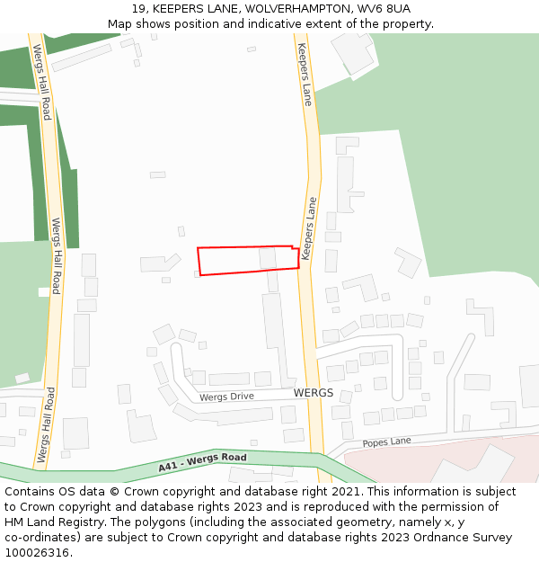 19, KEEPERS LANE, WOLVERHAMPTON, WV6 8UA: Location map and indicative extent of plot