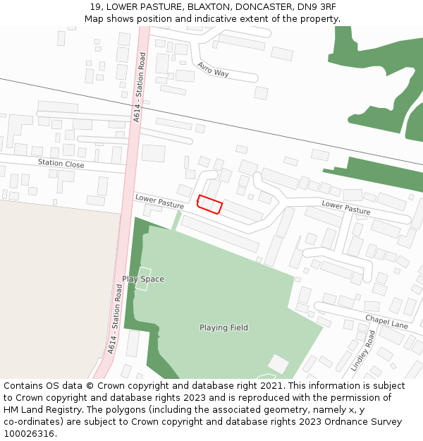 19, LOWER PASTURE, BLAXTON, DONCASTER, DN9 3RF: Location map and indicative extent of plot