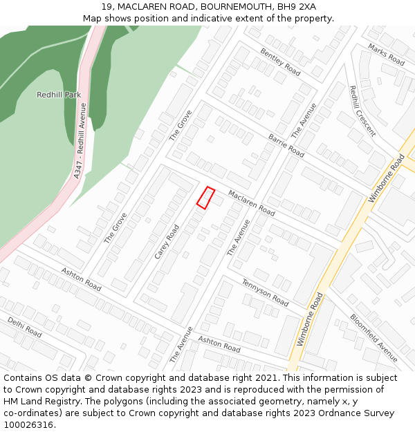 19, MACLAREN ROAD, BOURNEMOUTH, BH9 2XA: Location map and indicative extent of plot