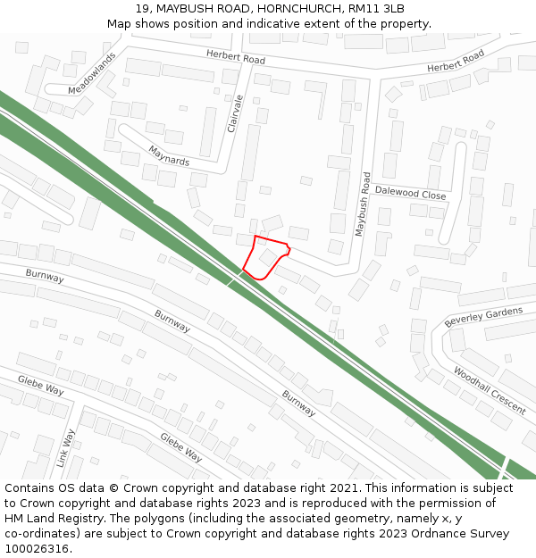 19, MAYBUSH ROAD, HORNCHURCH, RM11 3LB: Location map and indicative extent of plot