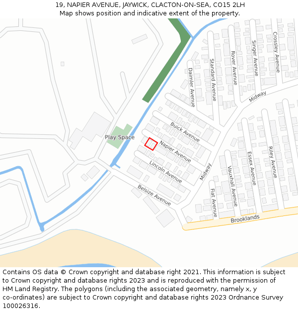 19, NAPIER AVENUE, JAYWICK, CLACTON-ON-SEA, CO15 2LH: Location map and indicative extent of plot