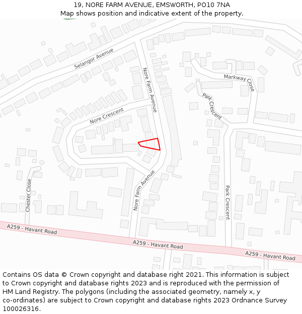 19, NORE FARM AVENUE, EMSWORTH, PO10 7NA: Location map and indicative extent of plot