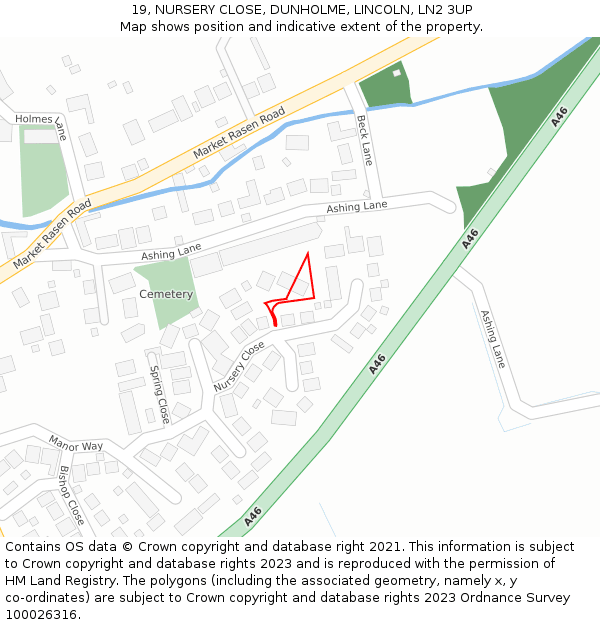 19, NURSERY CLOSE, DUNHOLME, LINCOLN, LN2 3UP: Location map and indicative extent of plot