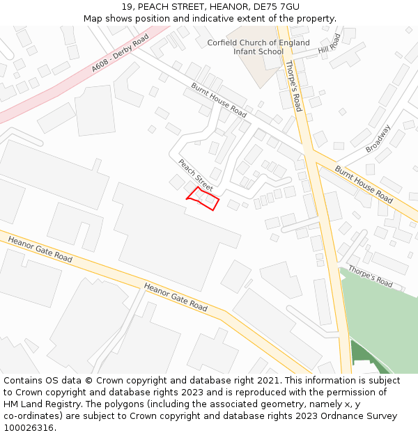 19, PEACH STREET, HEANOR, DE75 7GU: Location map and indicative extent of plot