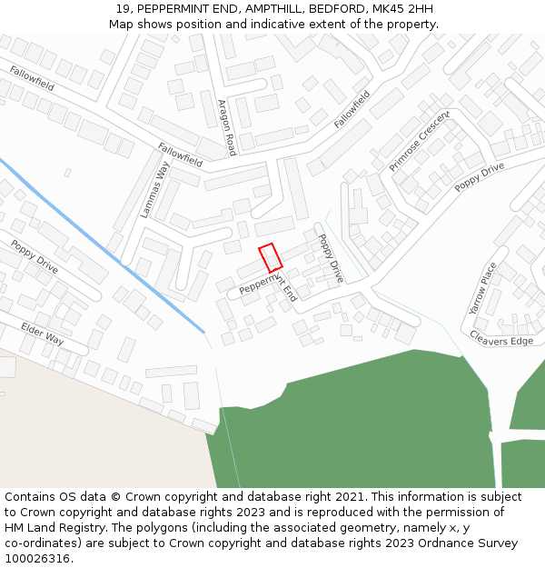 19, PEPPERMINT END, AMPTHILL, BEDFORD, MK45 2HH: Location map and indicative extent of plot