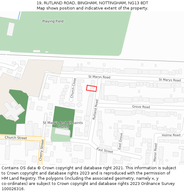 19, RUTLAND ROAD, BINGHAM, NOTTINGHAM, NG13 8DT: Location map and indicative extent of plot