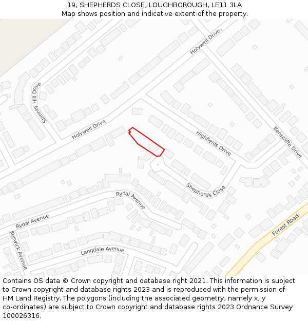 19, SHEPHERDS CLOSE, LOUGHBOROUGH, LE11 3LA: Location map and indicative extent of plot