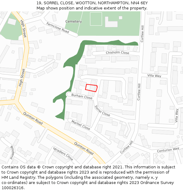 19, SORREL CLOSE, WOOTTON, NORTHAMPTON, NN4 6EY: Location map and indicative extent of plot