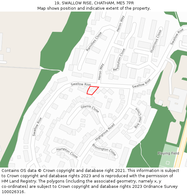 19, SWALLOW RISE, CHATHAM, ME5 7PR: Location map and indicative extent of plot