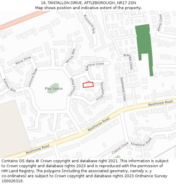 19, TANTALLON DRIVE, ATTLEBOROUGH, NR17 2SN: Location map and indicative extent of plot