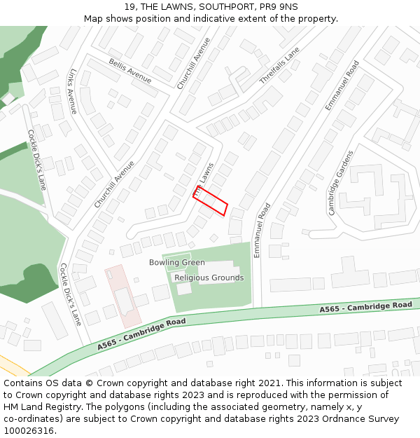 19, THE LAWNS, SOUTHPORT, PR9 9NS: Location map and indicative extent of plot