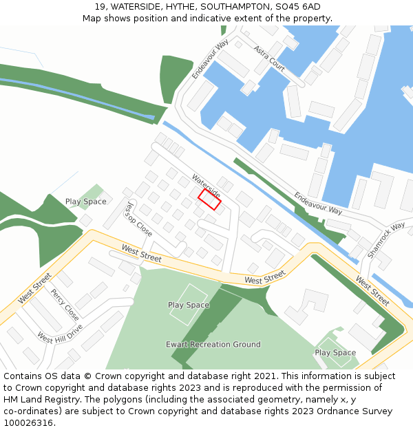 19, WATERSIDE, HYTHE, SOUTHAMPTON, SO45 6AD: Location map and indicative extent of plot