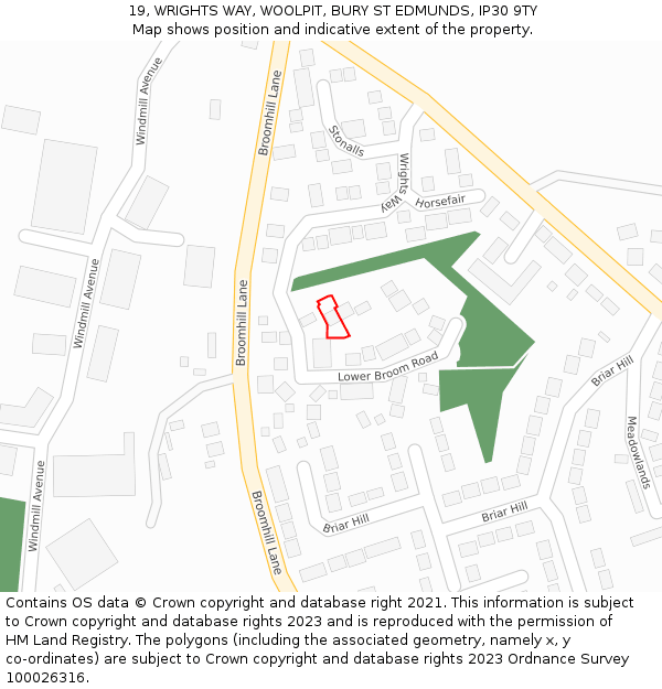 19, WRIGHTS WAY, WOOLPIT, BURY ST EDMUNDS, IP30 9TY: Location map and indicative extent of plot