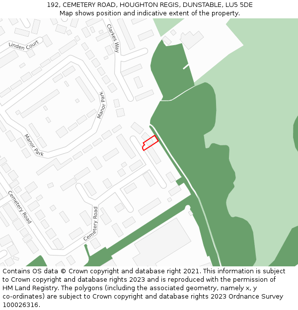 192, CEMETERY ROAD, HOUGHTON REGIS, DUNSTABLE, LU5 5DE: Location map and indicative extent of plot