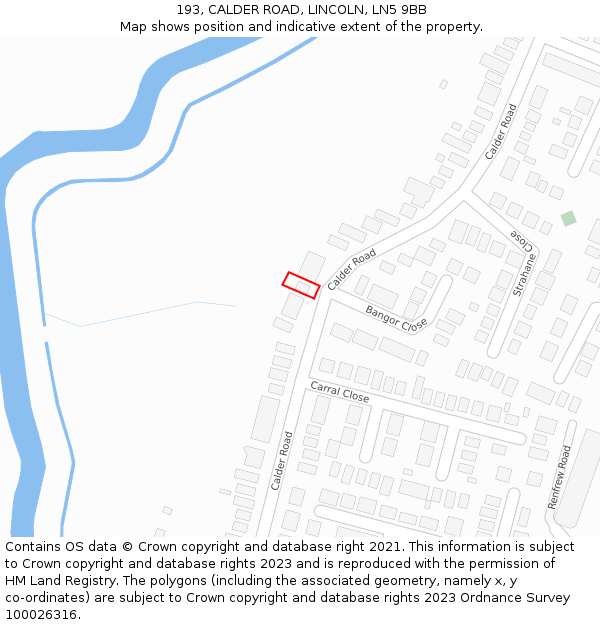 193, CALDER ROAD, LINCOLN, LN5 9BB: Location map and indicative extent of plot