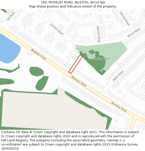 194, MOSELEY ROAD, BILSTON, WV14 6JG: Location map and indicative extent of plot