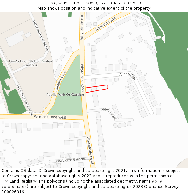 194, WHYTELEAFE ROAD, CATERHAM, CR3 5ED: Location map and indicative extent of plot