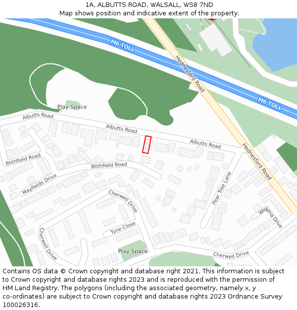 1A, ALBUTTS ROAD, WALSALL, WS8 7ND: Location map and indicative extent of plot